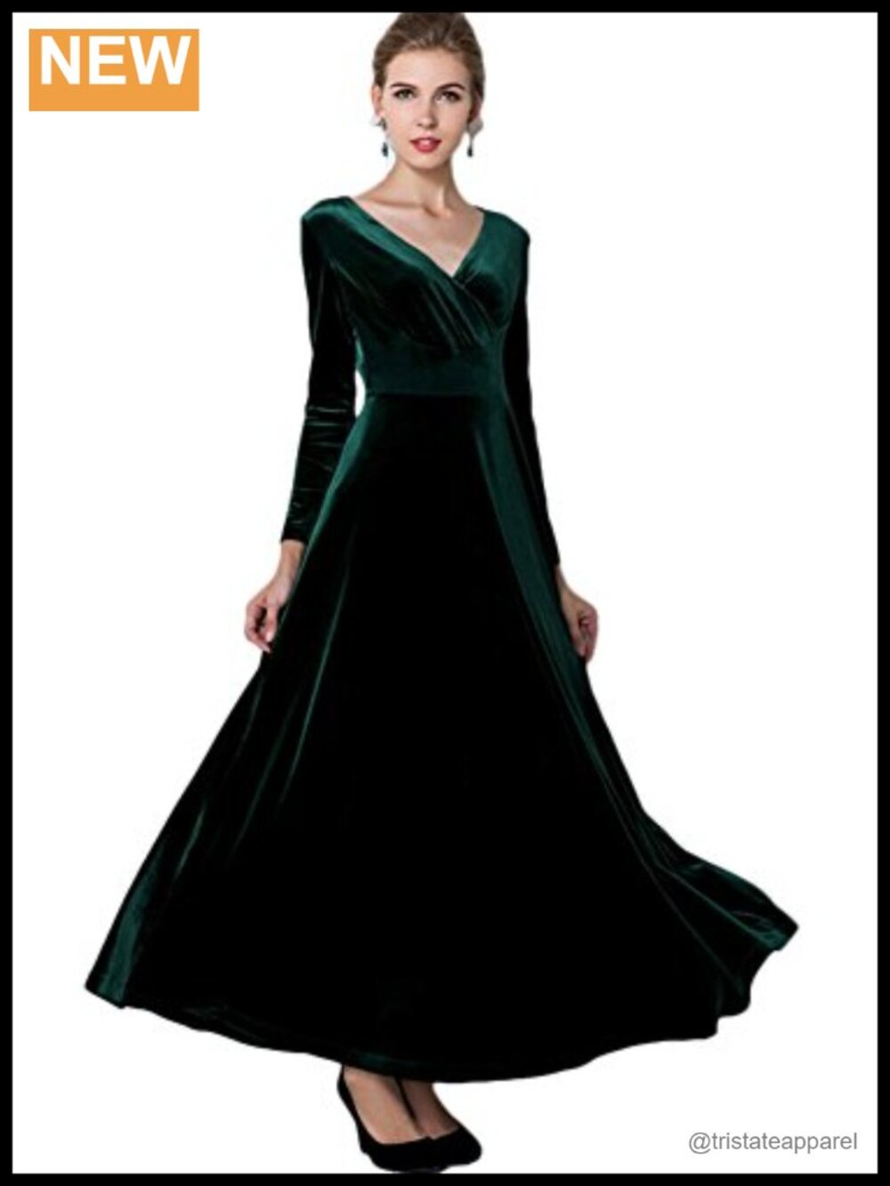 Long Sleeve V-Neck Velvet Stretchy Long Dress Formal Evening Party